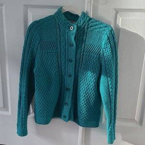 L.L. Bean Teal Cable Knit Cardigan